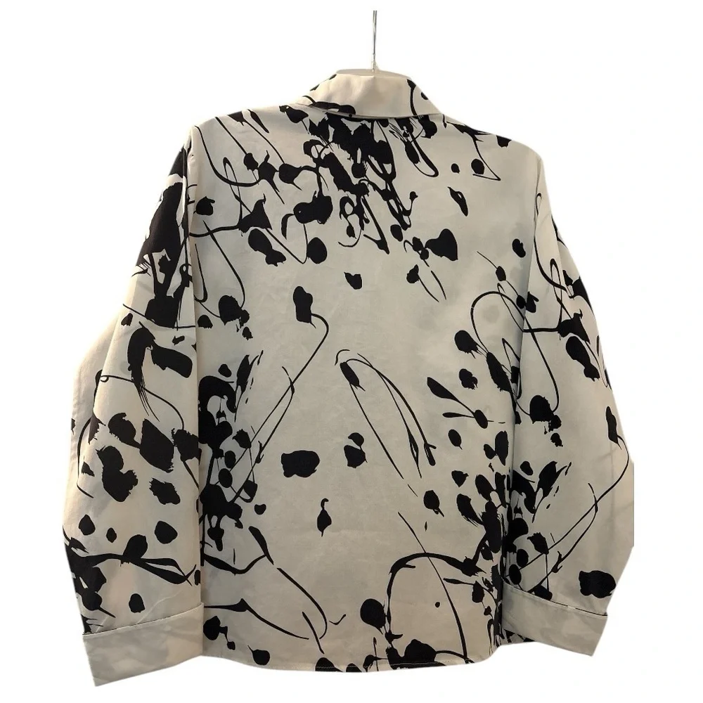 LINDA ALLARD ELLEN TRACY button down cotton shirt, size 12, white and black. - Picture 2 of 6